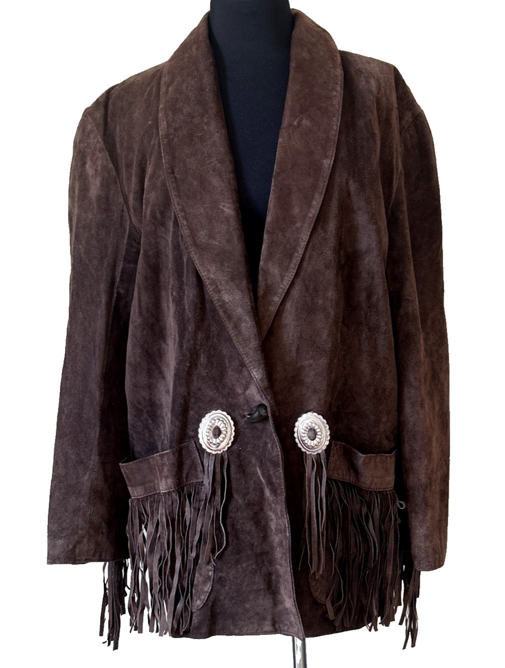 Vintage 1980s Melanzona Bergdorf Goodman Leather Western Fringe Jacket Large USA